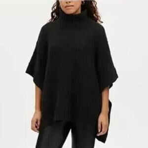 Coach Women Black Chunky Wool Turtleneck Sweater Poncho S Boho Chic Cozy NEW
